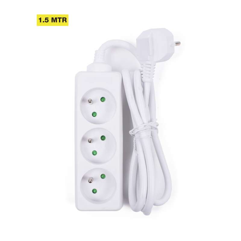 3-voudige contactdoosverlenging, wit 1,5 m tegen groothandelsprijzen - verlengsnoer tegen groothandelsprijzen