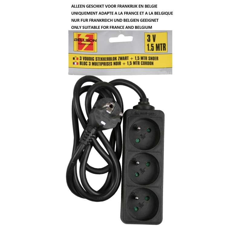3-fach Steckdose Verlängerung 1,5 m Schwarz - Verlängerungskabel zu Großhandelspreisen