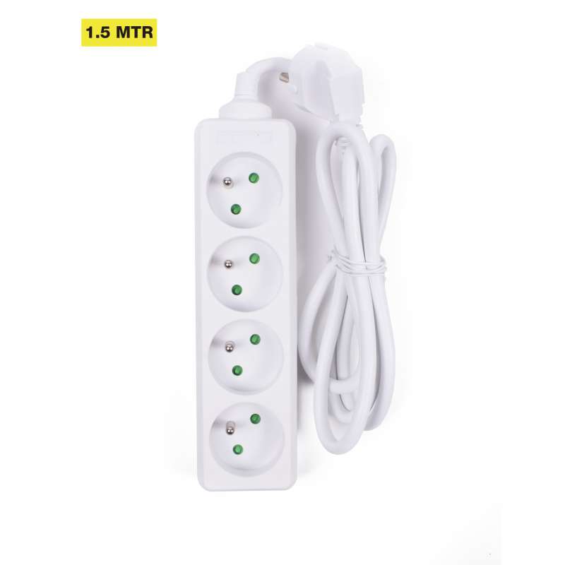 Rallonge 4 prises broche A 1,5 m blanc - rallonge électrique à prix de gros
