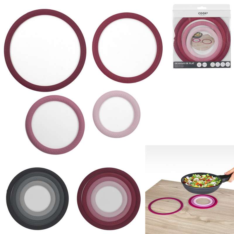 dessous de plat en silicone x4, 3-fois assorti à prix de gros - dessous de plat à prix grossiste