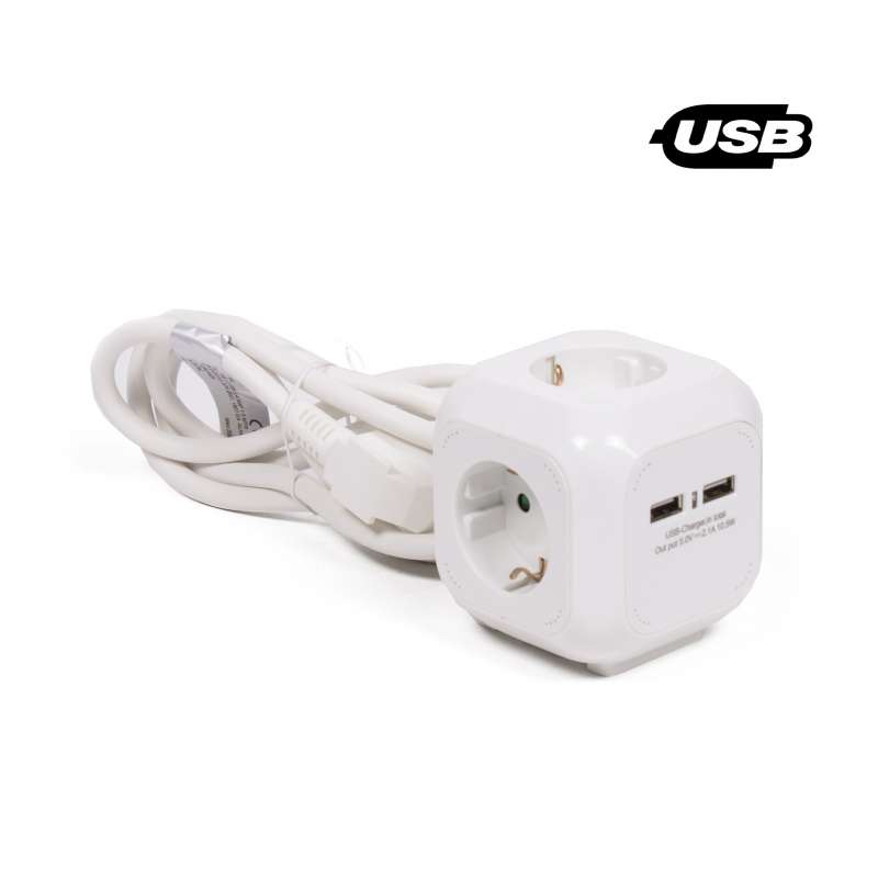 Alargador de 3 vías con 2 x USB 2,4 A - alargador eléctrico a precios de mayorista