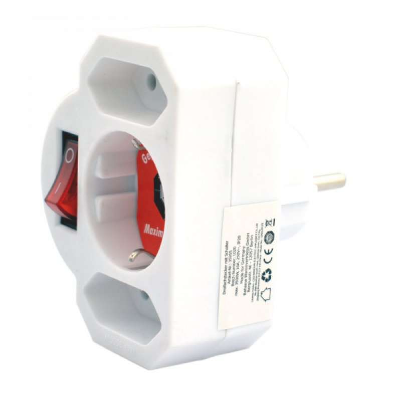 3-Steckdosen-Schuko-Adapter mit Schalter schwarz zu Großhandelspreisen - Steckdosenleiste zu Großhandelspreisen