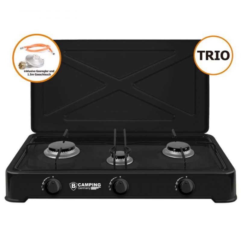 Cuisinière à gaz 3 feux TRIO avec tuyau de racco - réchaud à prix grossiste