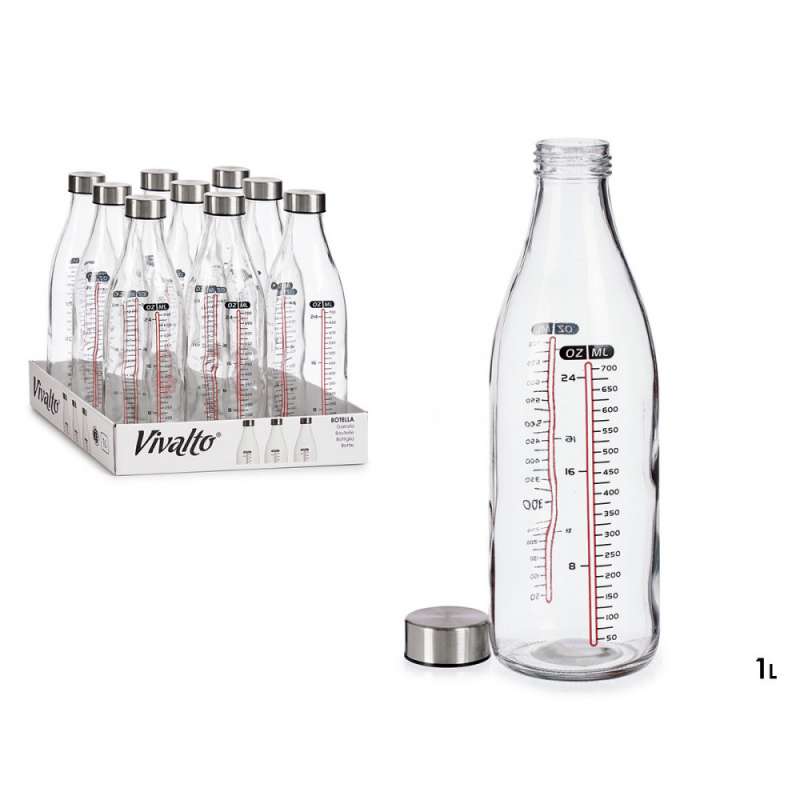 Frasco medidor de vidrio con tapón de acero - vaso medidor a precios de mayorista