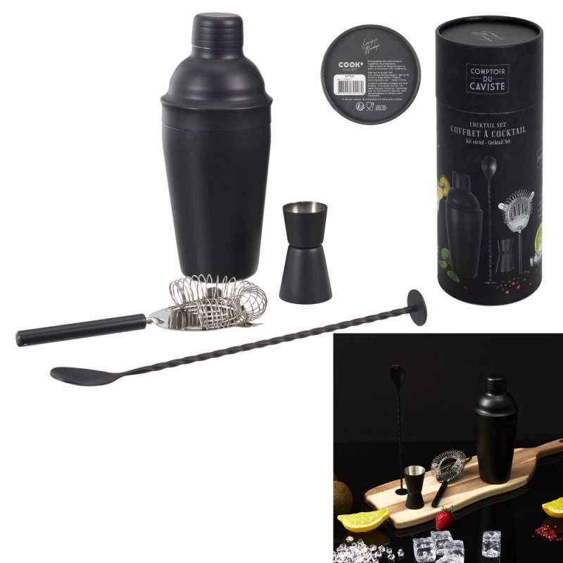 Matte Cocktailbox mit 4 Accessoires zu Großhandelspreisen - Shaker zu Großhandelspreisen