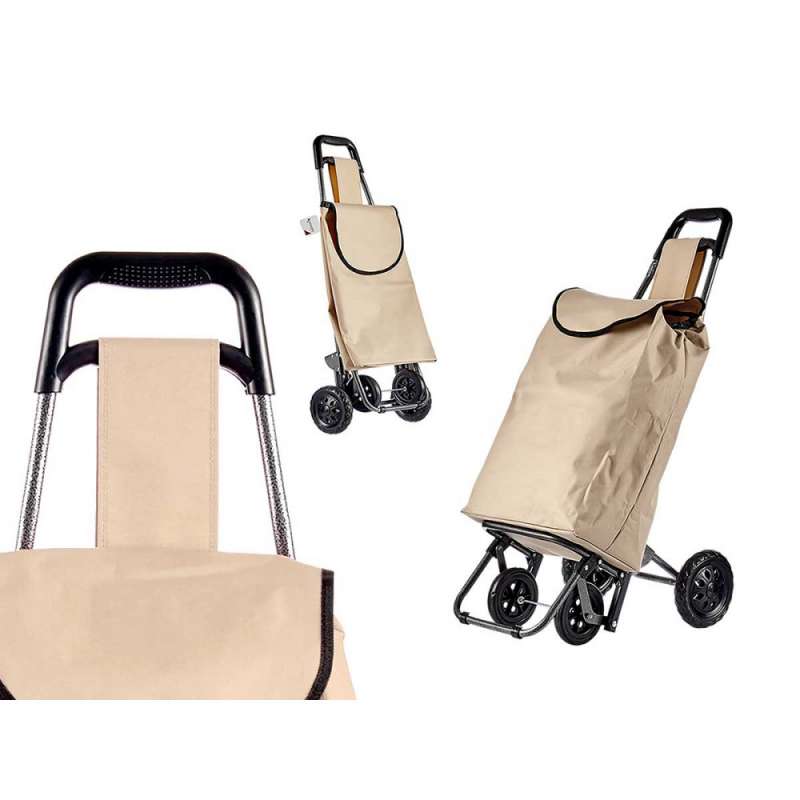 Carro de la compra de lona beige y negro - Carro de compra a precios de mayorista