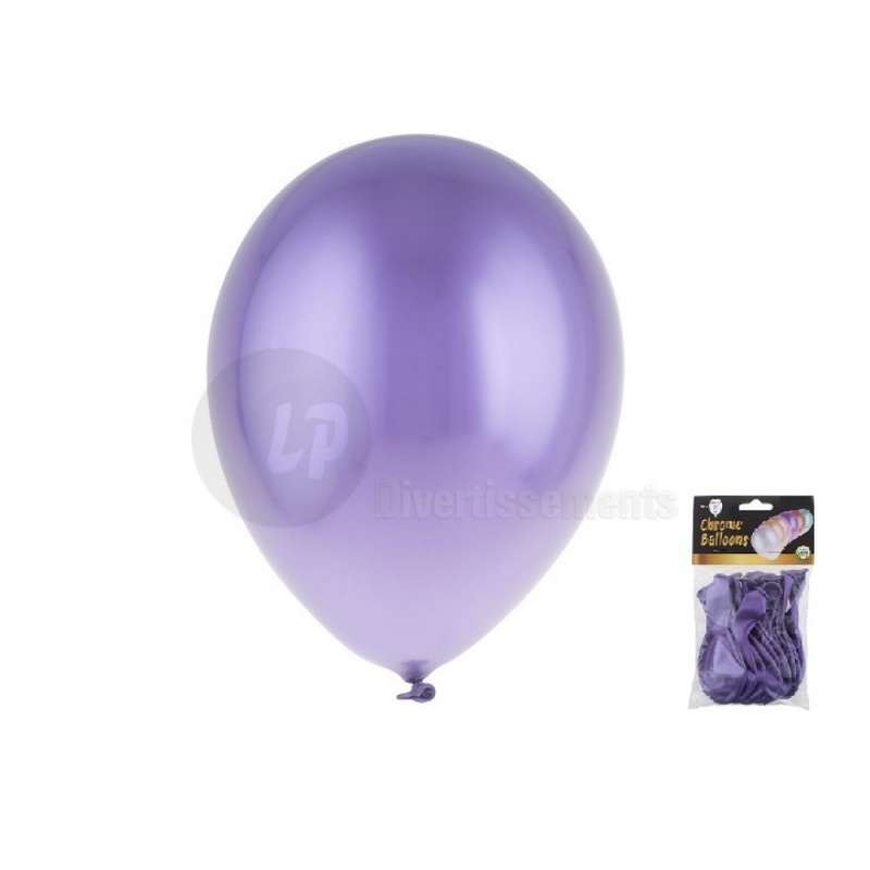 lot de 12 ballons latex chromé LILAS 29x40cm à prix de gros - ballon de baudruche à prix grossiste