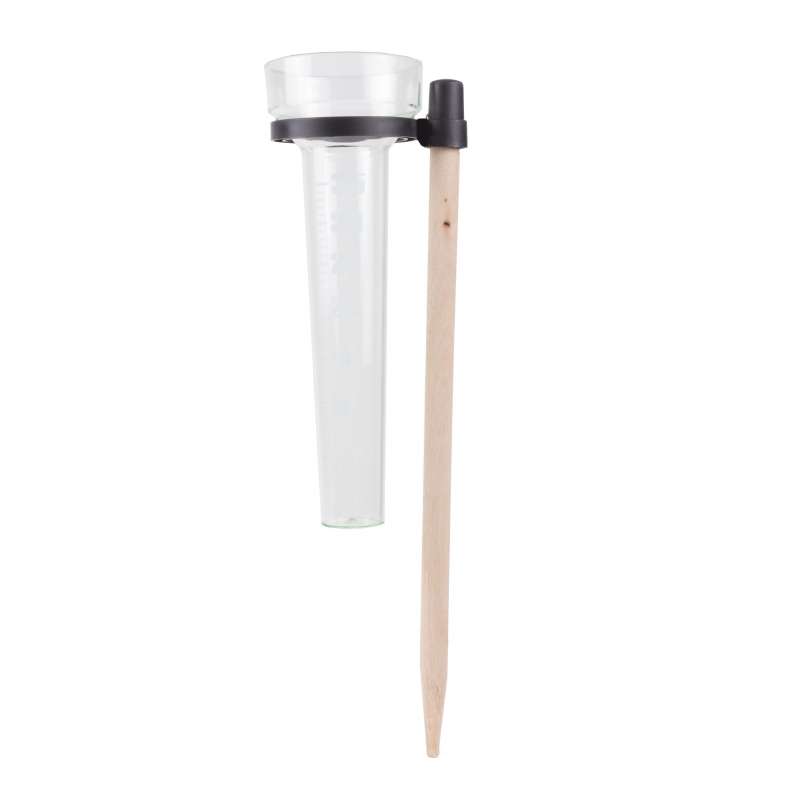 Pluviómetro de plástico con soporte de madera a precios de mayorista - Pluviómetro a precios de mayorista