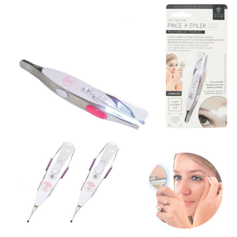 Pinça LED com lupa giratória a preço grossista - Pinça de sobrancelha a preço grossista