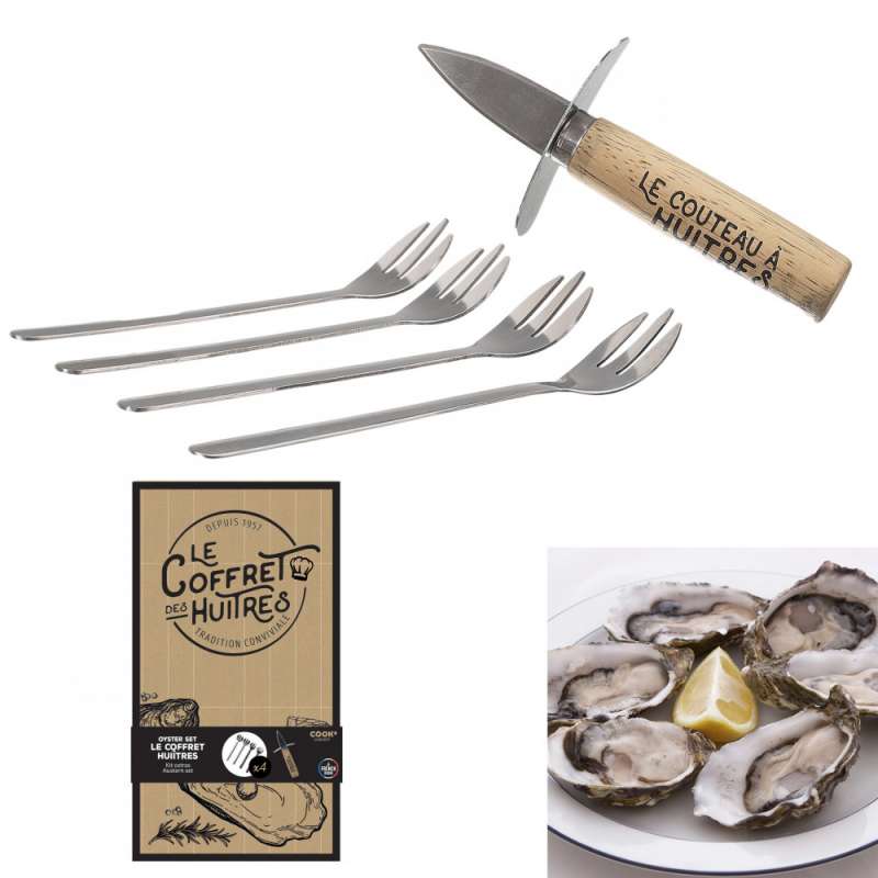 coffret huitres couteau x1 et fourchette x4 - Couteau à huitre à prix grossiste