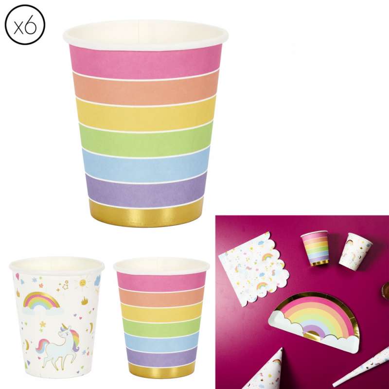 verre en carton licorne x6, 2.0-fois assorti à prix grossiste - gobelet à usage unique à prix de gros