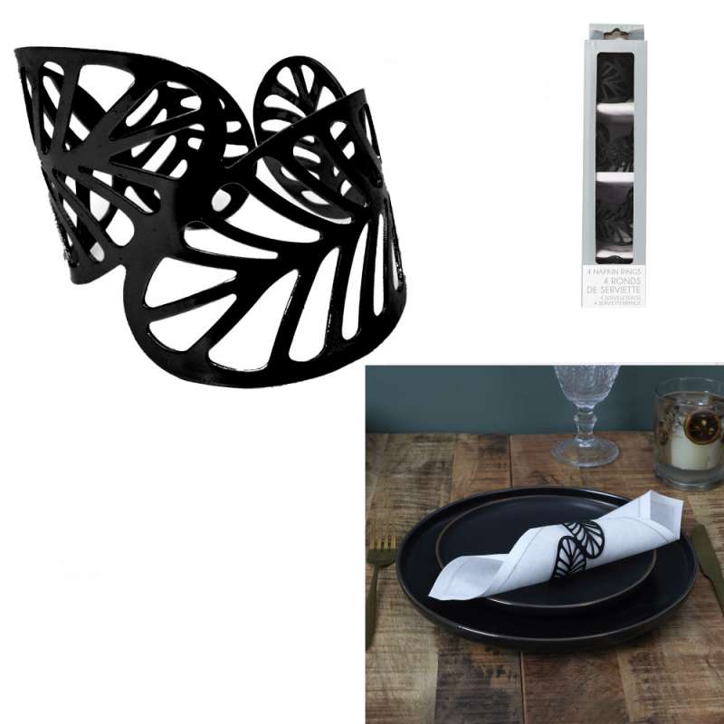 Servietringe i sort metal x4 - Serviettring til engrospris