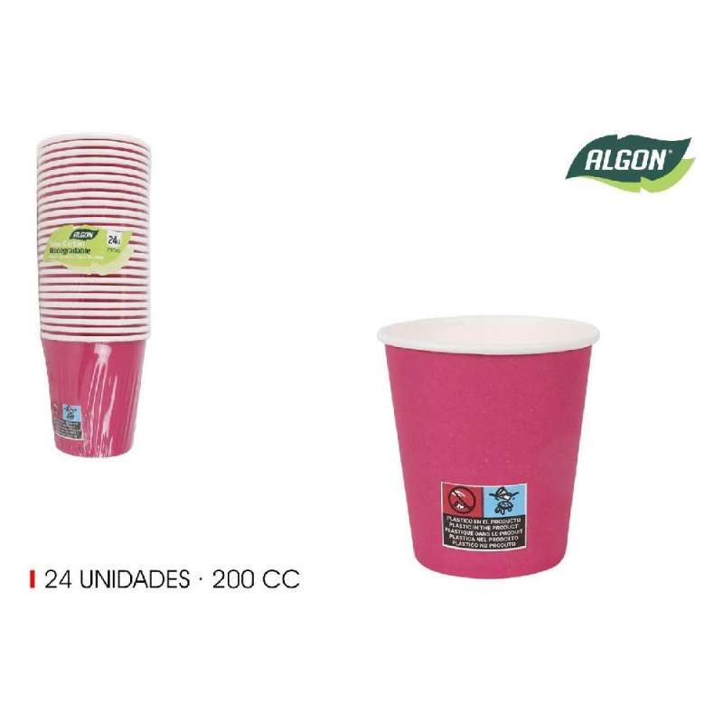 lot de 24 gobelets en carton fuchsia 200ccm coton à prix de gros - gobelet à usage unique à prix grossiste