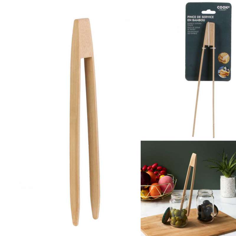 Pinça para alimentos em bambu natural - pinça de serviço a preço grossista