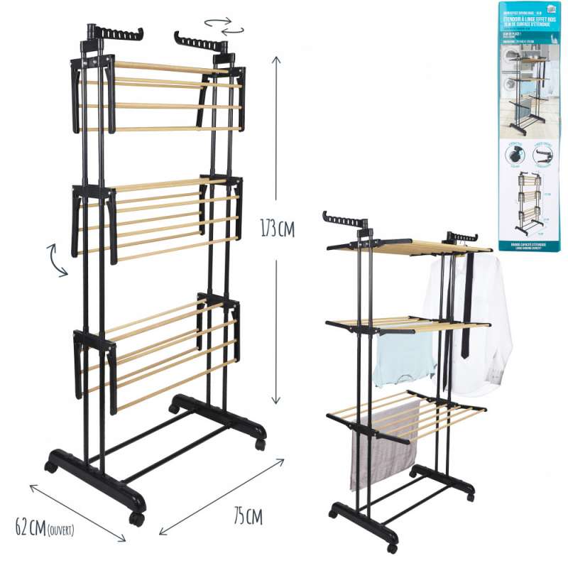 Estante secador efecto madera 3 niveles - tendedero de ropa a precios de mayorista