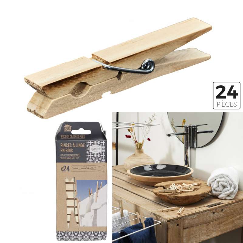 Pinzas de madera decorativas x24 - Pinza de ropa a precios de mayorista