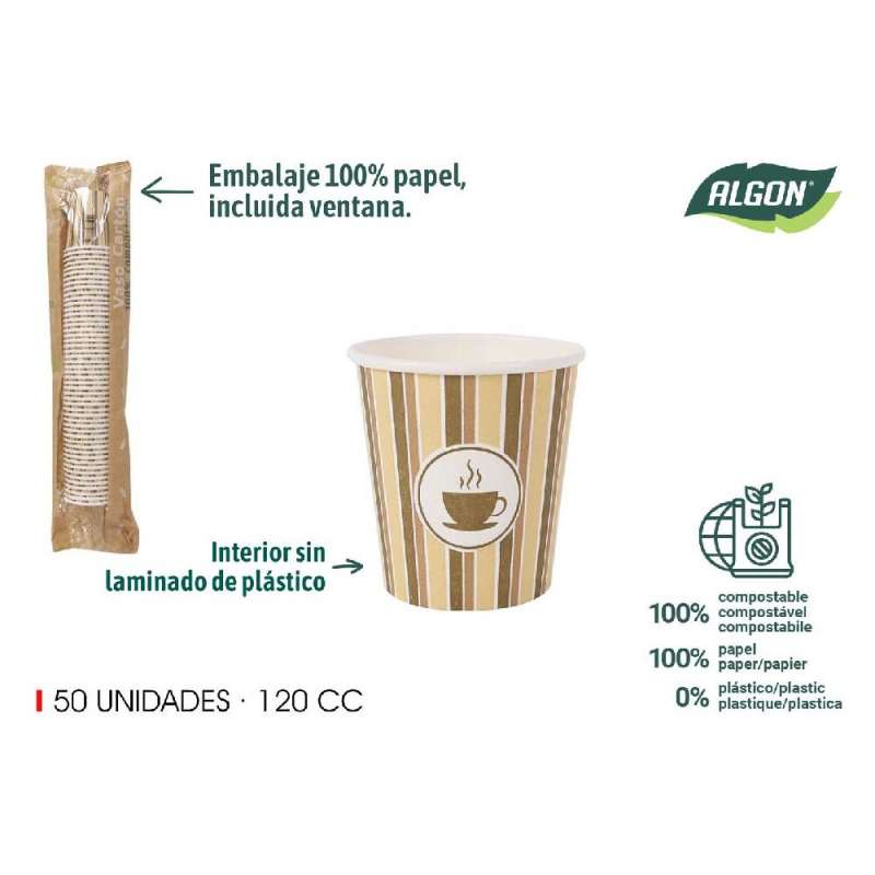 lot de 50 tasses à café en carton 120ccm algon - gobelet à usage unique à prix grossiste