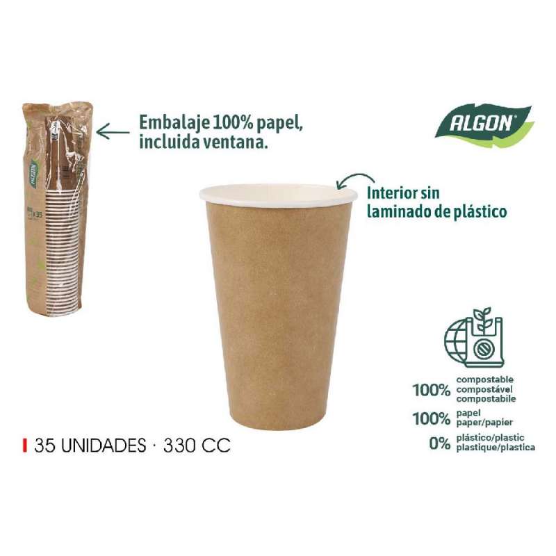 Pack de 35 vasos de cartón kraft a precios de mayorista - vaso desechable a precios de mayorista