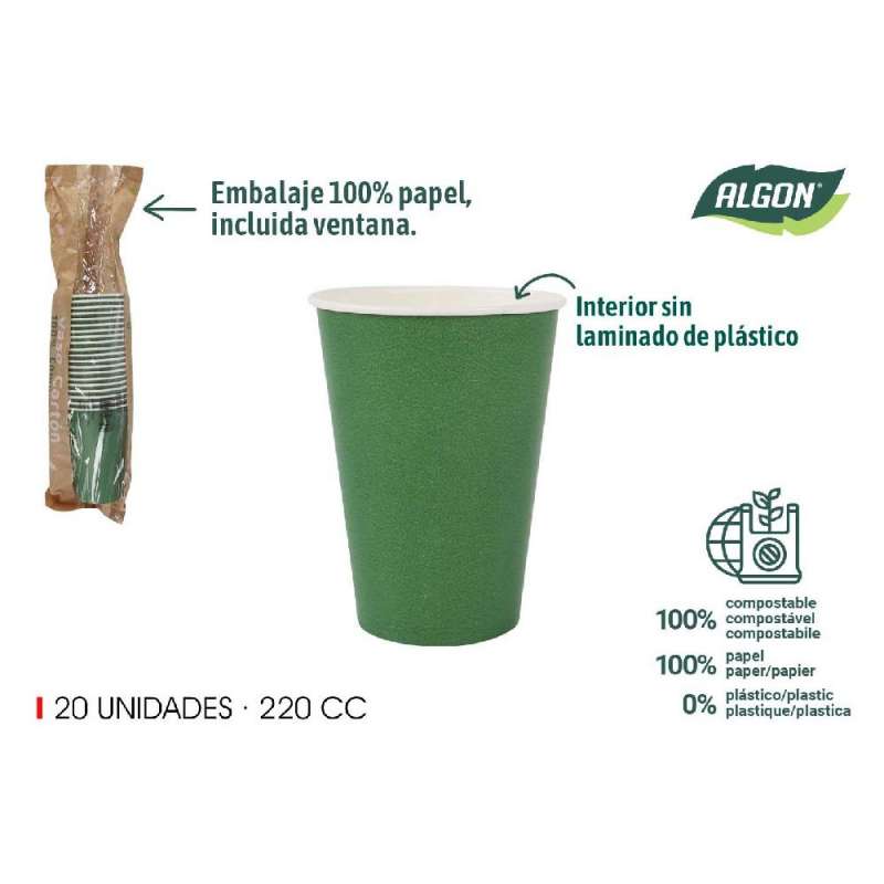 lot de 20 gobelets en carton vert pin 220ccm algon - gobelet à usage unique à prix de gros