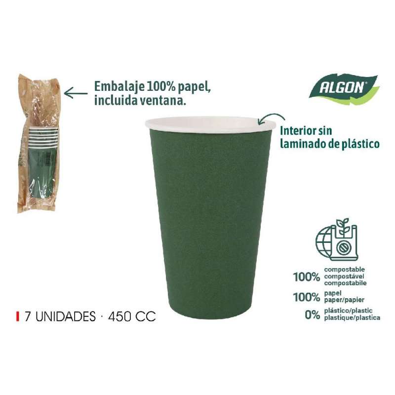 lot de 7 gobelets en carton vert pin 450ccm algon à prix grossiste - gobelet à usage unique à prix de gros