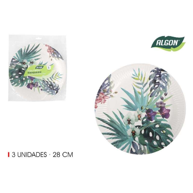 lot de 3 assiette tropique rond carton 28cm alg à prix de gros - assiette en carton à prix grossiste