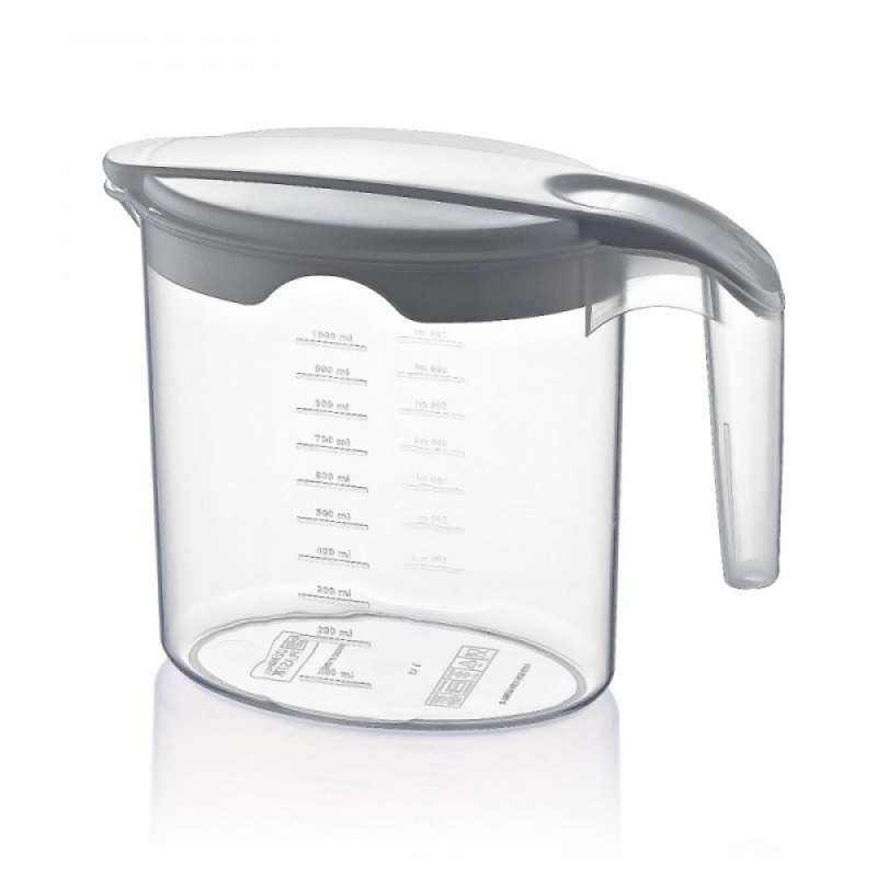 Jarra de plástico transparente con tapa 1000 ml - jarra medidora a precios de mayorista