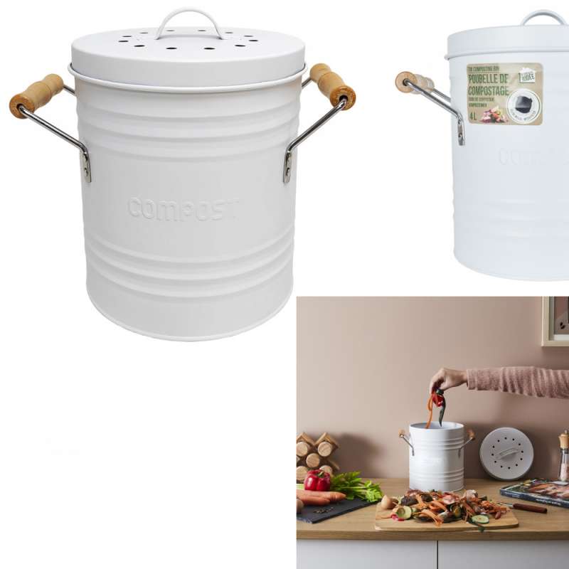 Poubelle à compost en métal rétro avec couvercle - Compostador a precios de mayorista