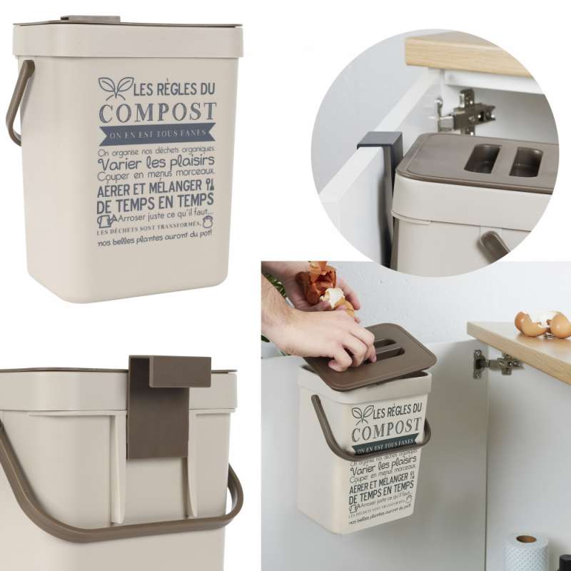 Caixote do lixo de plástico de 5L com pega - Compostor a preço grossista