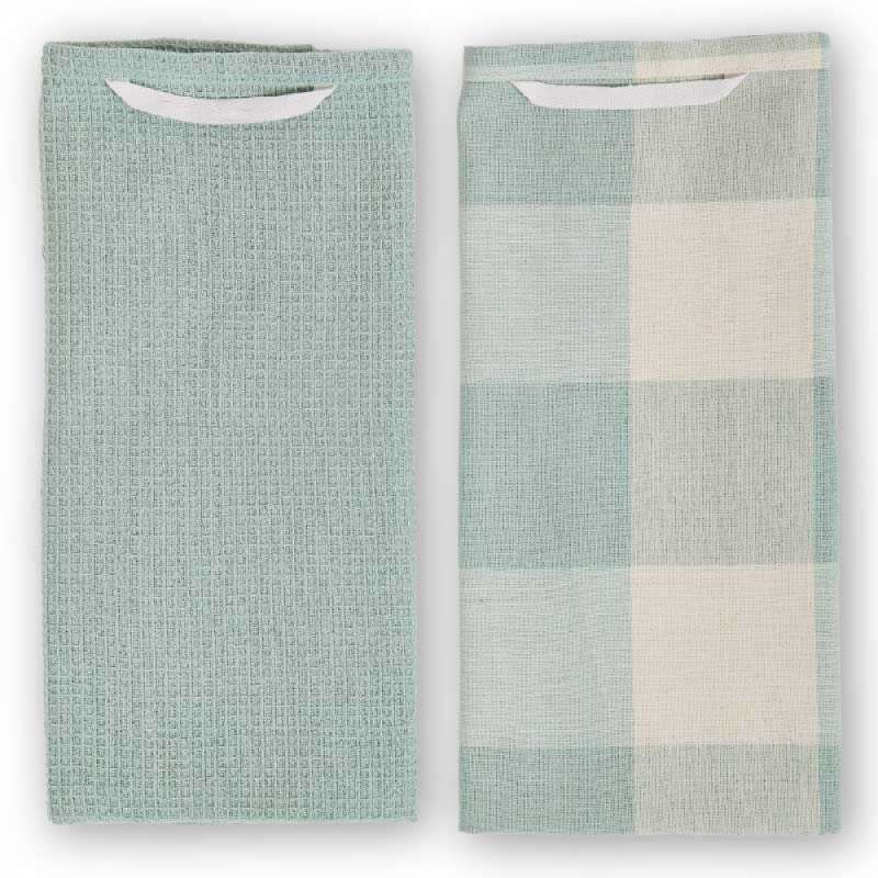 Set van 2 mint katoenen doosjes - The translation of "Torchon" in Dutch (Netherlands) is "Keukenhanddoek". tegen groothandelsprijzen