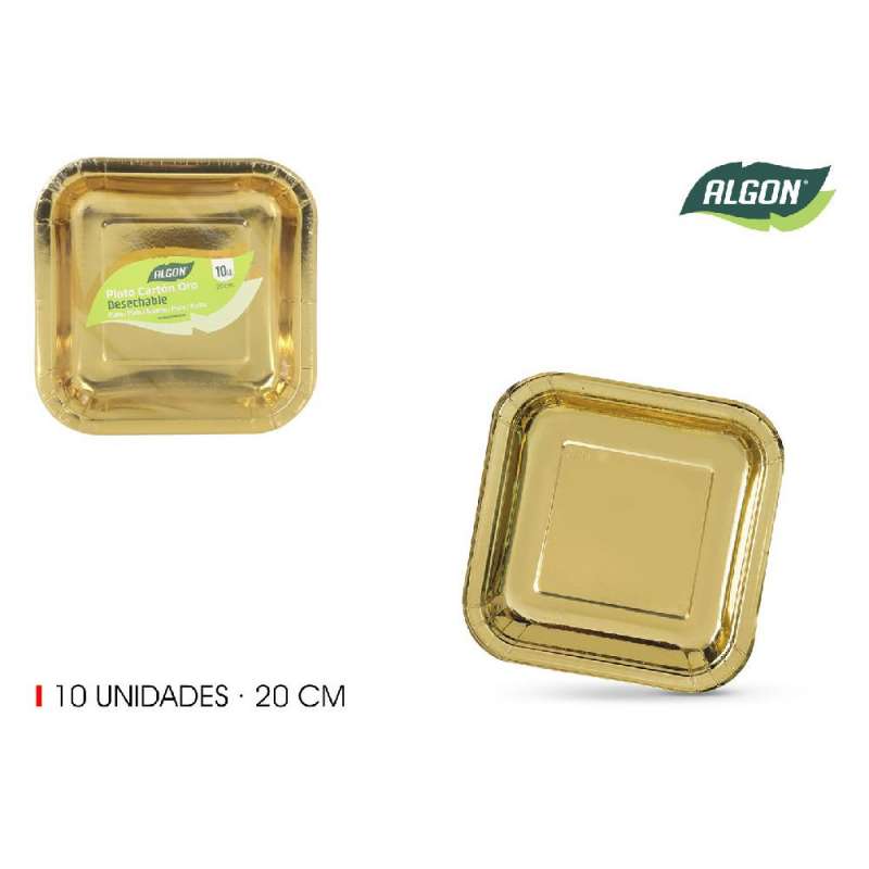 Vierkante gouden kartonnen borden x10 - kartonnen bord tegen groothandelsprijzen