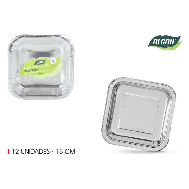 Sæt med 12 sØlvfarvede papirtallerkener - papirplade til engrospris