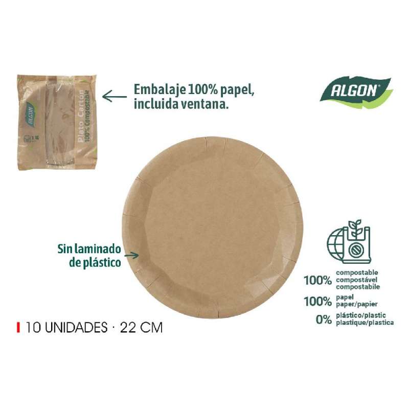 Piatti tondi in cartone kraft con alghe x10 - piatto di cartone a prezzi all'ingrosso