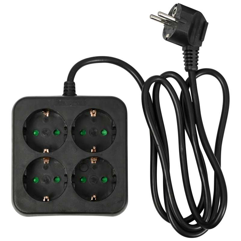 Sort 4-vejs stikdåse med jordsikring til engrospris - forlængerledning til engrospris