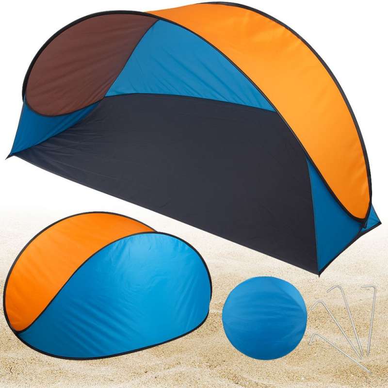 Tenda de praia auto-dobrável azul-laranja com ecrã UV - tenda de praia a preço grossista