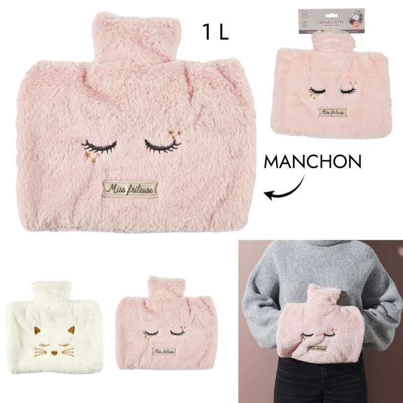 Garrafa de água quente de pelúcia macia 1L - garrafa de água quente a preço grossista