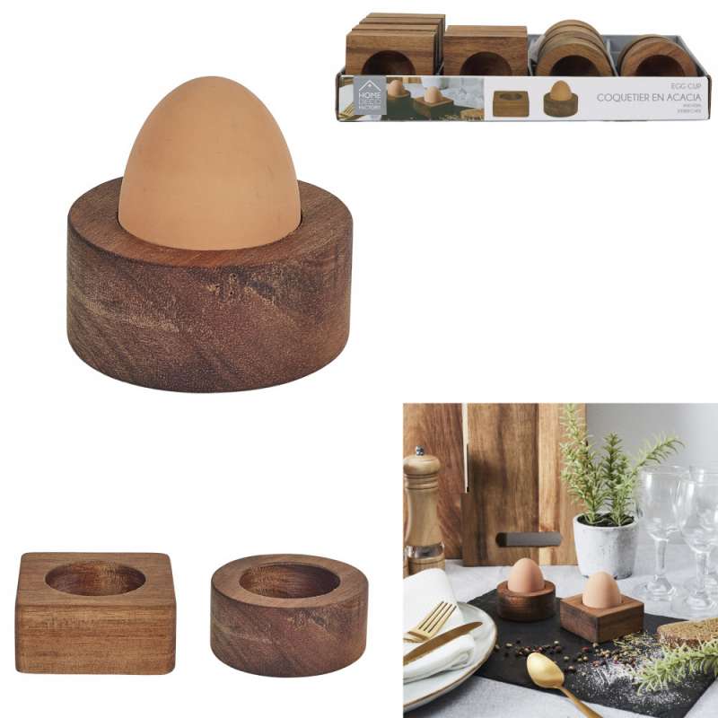 Taça para ovos em acácia, sortido redondo e quadrado a preço grossista - Copo de ovos a preço grossista