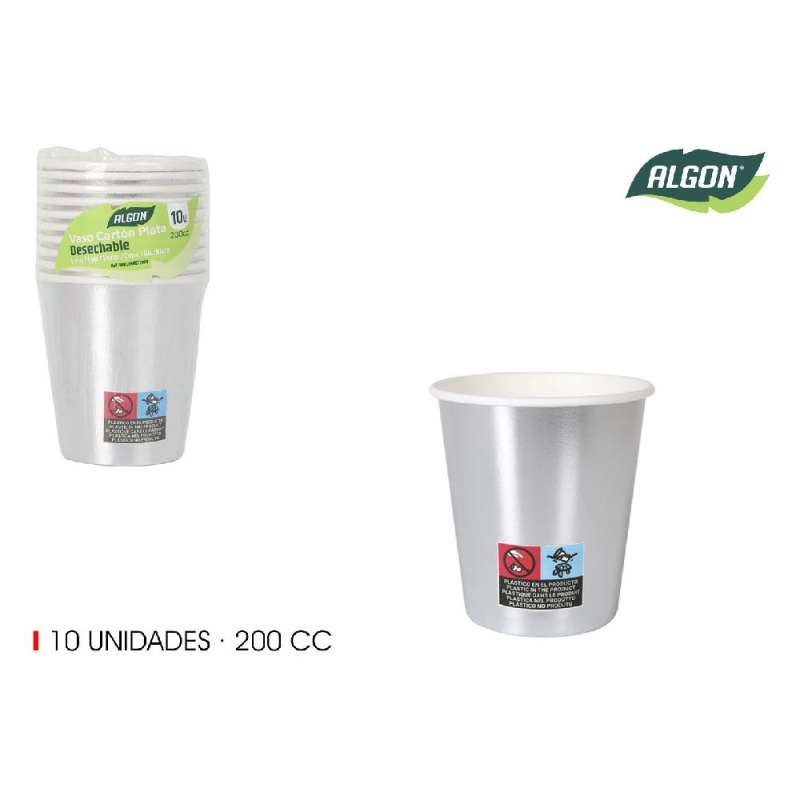 Copos de cartão prateados, embalagem de 10 - copos descartáveis a preço grossista