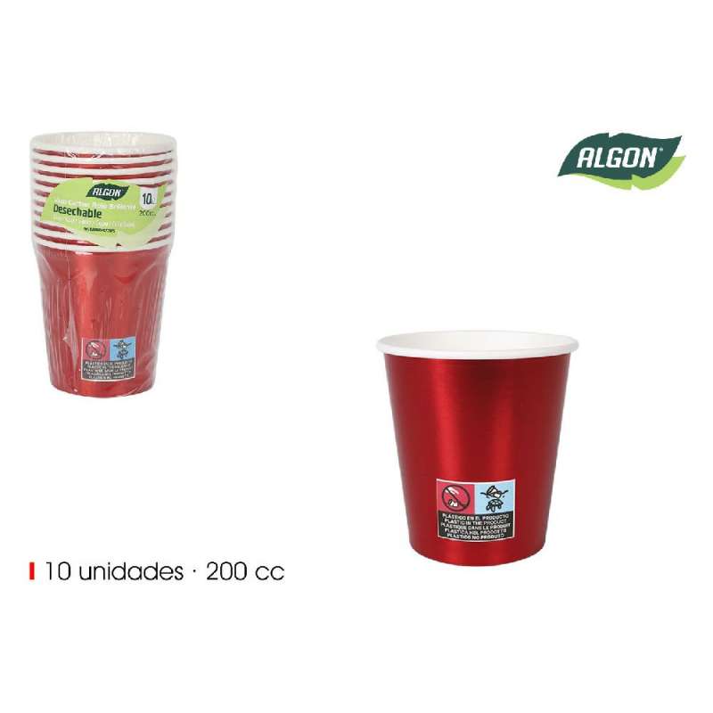 lot de 10 gobelets en carton rouge brillant 200ccm - gobelet à usage unique à prix grossiste