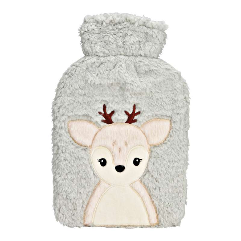 Borsa dell'acqua calda in plastiquea grigia con peluche di renna - bottiglia termica a prezzi all'ingrosso