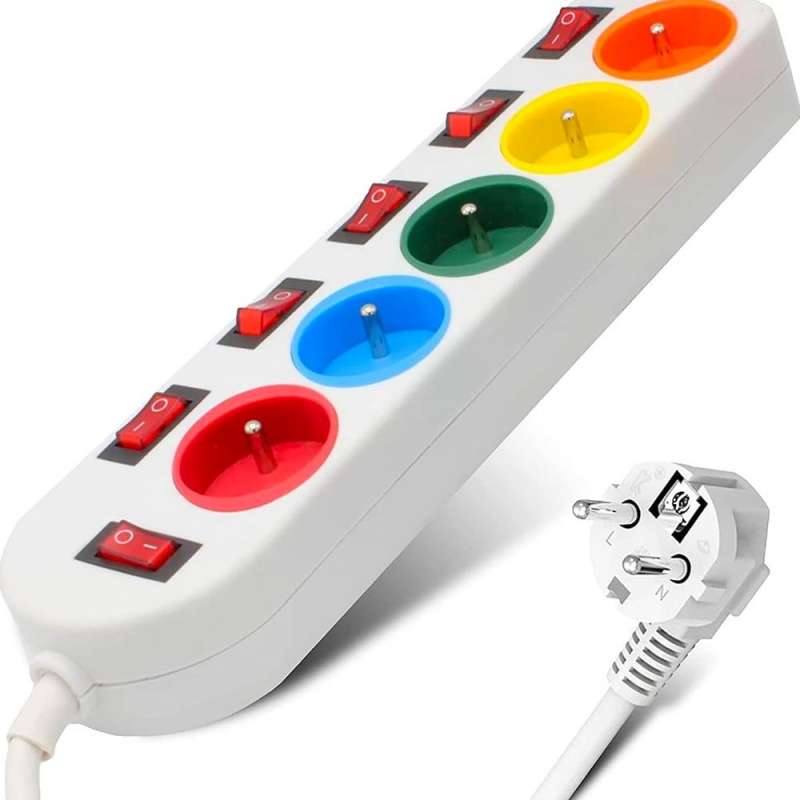 Regleta de 5 tomas con interruptores individuales - regleta a precios de mayorista