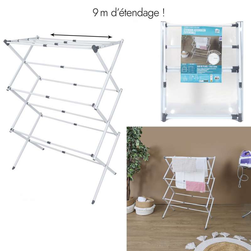 tendedero plegable en acordeón 9m metálico - tendedero de ropa a precios de mayorista