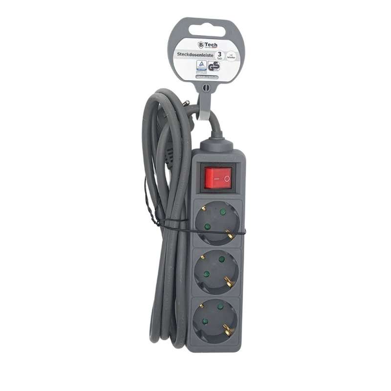 Regleta gris de 3 tomas con interruptor - regleta a precios de mayorista