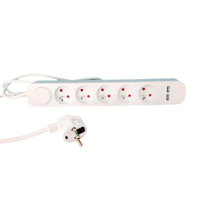 Regleta de 5 tomas USB 1,5 m Blanco - regleta a precios de mayorista