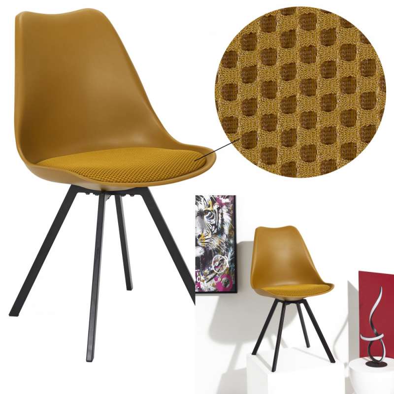 cadeira metálica com almofada amarela a preço grossista - cadeira de sala de jantar a preço grossista