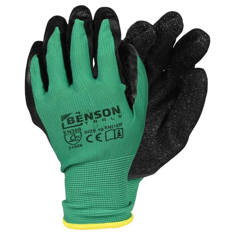 Gants de travail en latex froissé vert noir taille à prix grossiste - gants de travail à prix de gros