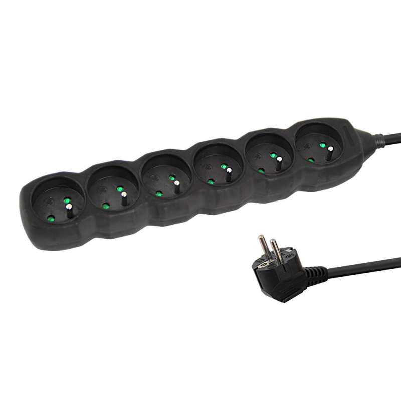 Regleta de 6 tomas, 1,5 m, negro robusto - regleta a precios de mayorista