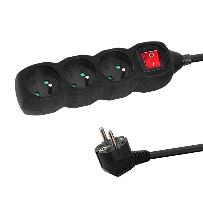 Multiprise 3 prises dont 3 m noire à prix grossiste - rallonge électrique à prix de gros
