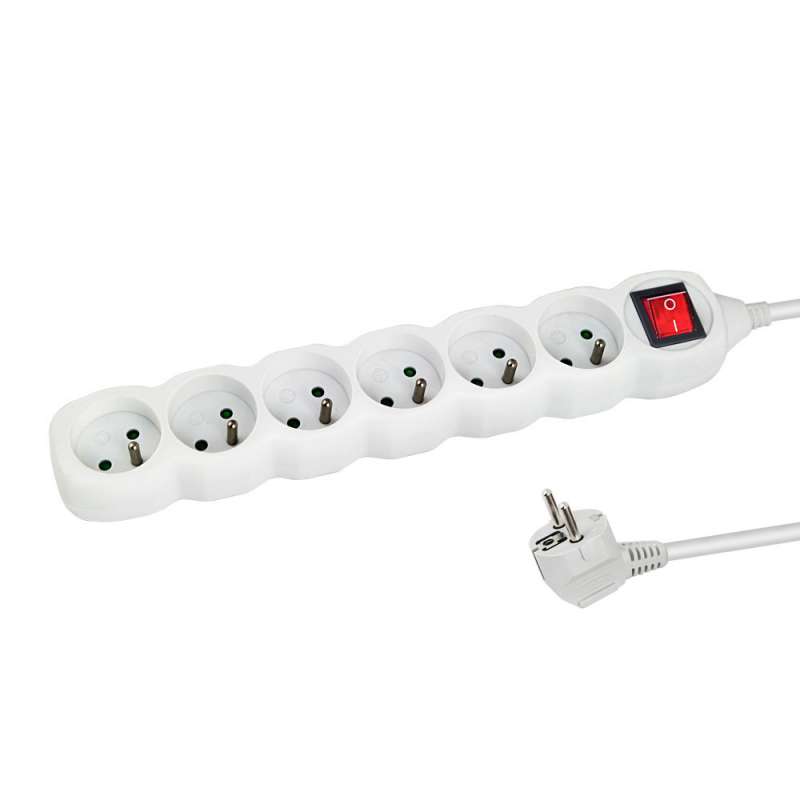 Multiprise 6 prises dont 1,5 m blanche - multiprise à prix grossiste