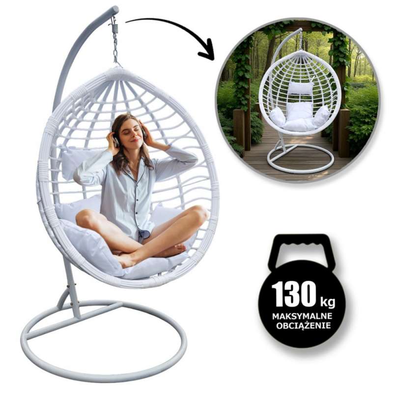 Chaise suspendue Cocoon avec coussins blanc - - balancelle à prix de gros