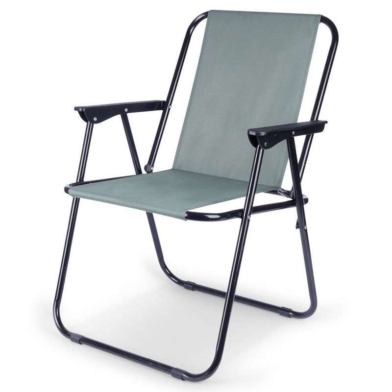 Silla de camping de metal gris con reposabrazos - Silla plegable a precios de mayorista